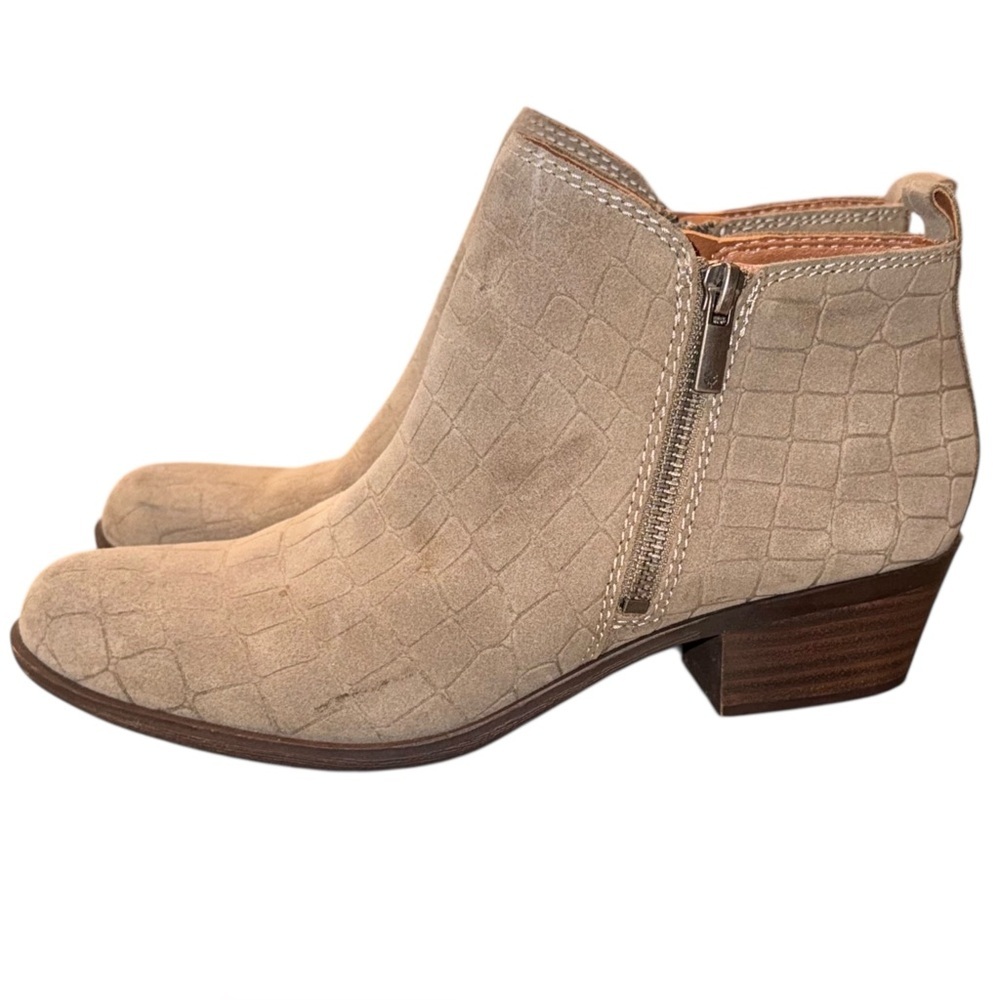 Lucky Brand® Basel Bootie Stonerock Crocodile Suede Double Zippers Stacked Heel - Picture 4 of 9
